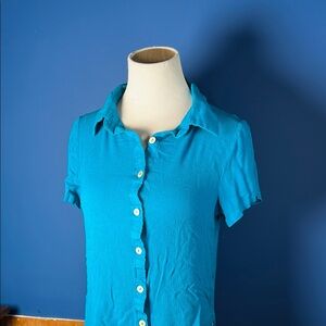Lulu's Blue Short Sleeve Polo Button Down Shirt